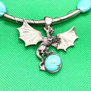 Fancy Sterling Turquoise Dragon Collar Necklace